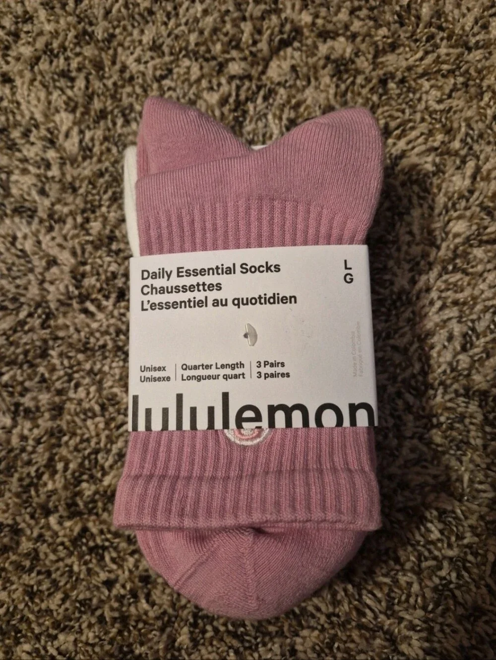 Lululemon Daily Essentials Socks 3 Pack Size L NWT